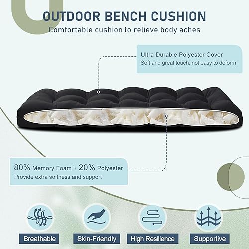 Miniatura 9 de downluxe Cojines para sillas de exteriores, cojín de banco de espuma viscoelástica en forma de U impermeable para columpio, sofá biplaza o patio, 44