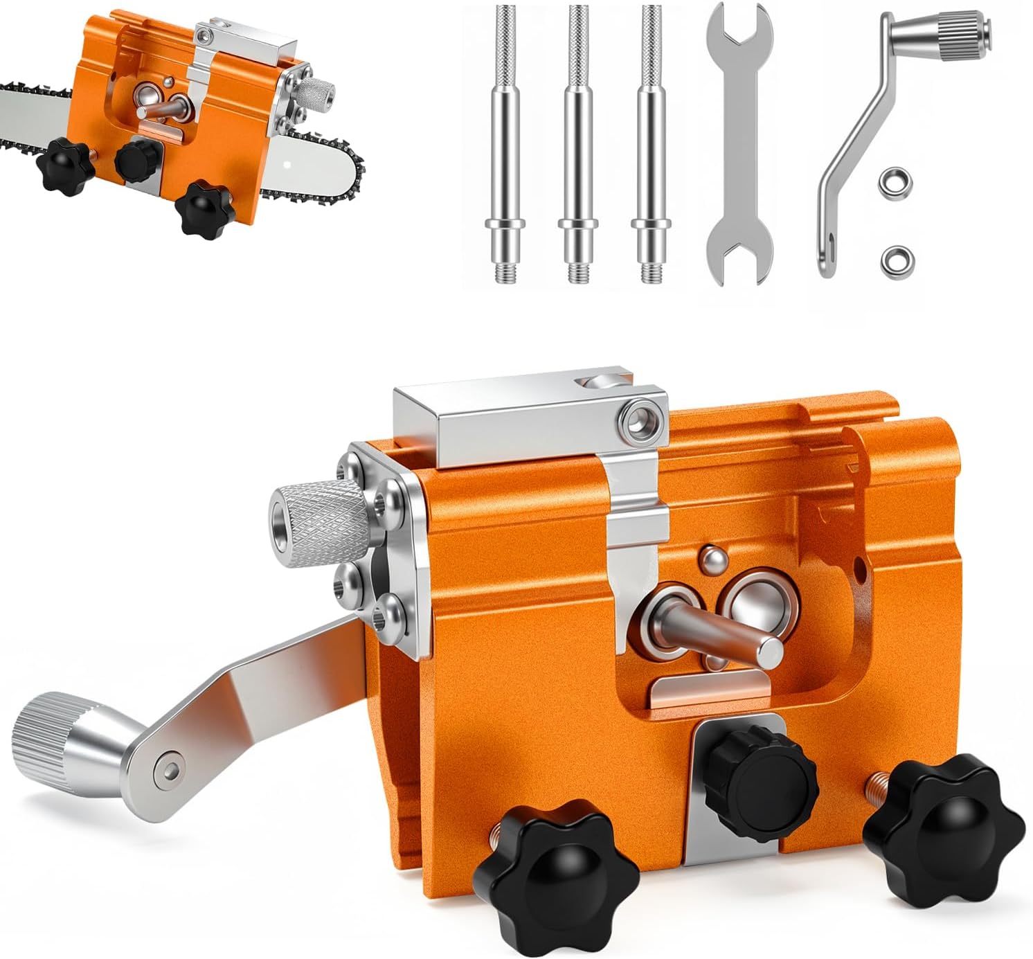 Klam Pero Chain Sharpener,Chain Saw Sharpener Tool,Chainsaw Sharpener,Portable Hand Crank Chainsaw Chain Sharpener Set,Portable Household Hardware Tool for Chain Sharpening