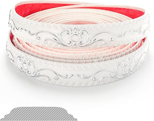 Fubeasi Marco de puerta autoadhesivo de PVC de 164ft con bordes de papel para pared impermeable para decoración del hogar blanco plateado