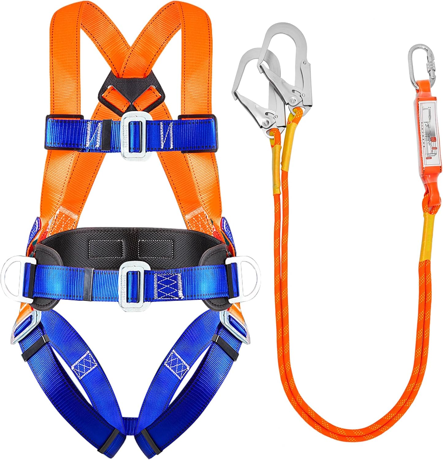 NewDoar Fall Protection Harness with Lanyard Kit - Full Body Safety Gear for Roofing, Construction, Tree Climbing, Padded Adjustable 18kN Strength