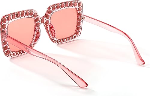 Miniatura 4 de FEISEDY - Gafas de sol de cristal brillante para mujer, gran tamaño, cuadradas, marco grueso, B2283