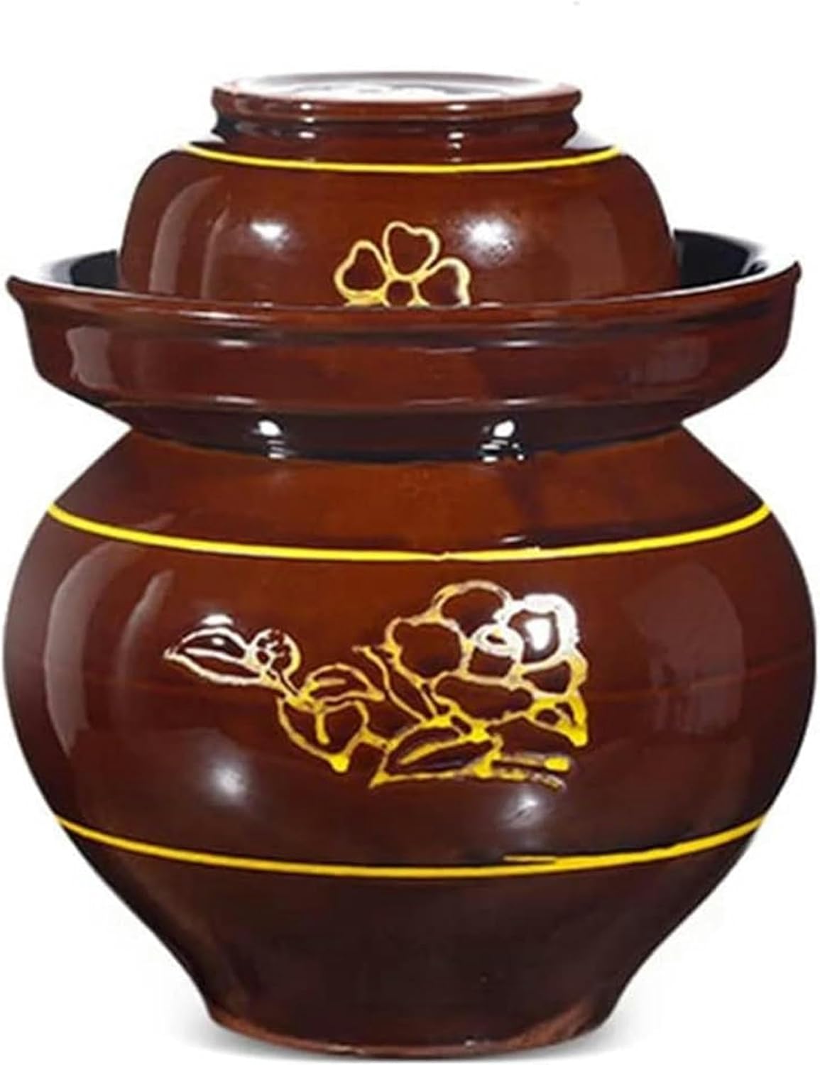 Traditional Chinese Porcelain Pickle Jar, Thickened Ceramic Fermentation Crock Pickling Pot,Fermenting Jar with Water Seal Airlock Lid Stoneware Fermenter for Kimchi L*1