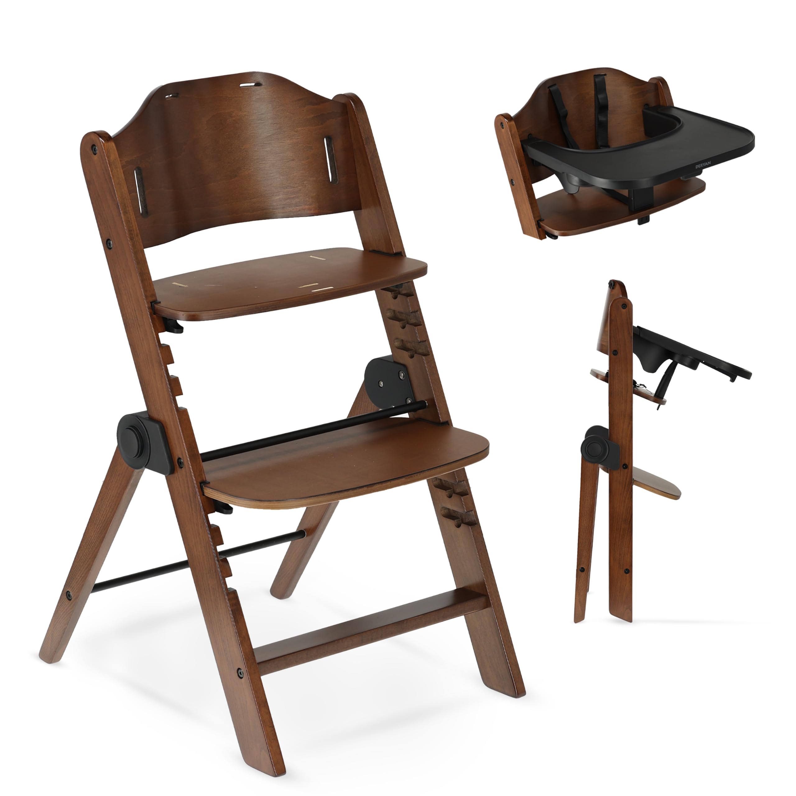 Chaise haute Deryan Odin pour bébé et enfant, marron foncé