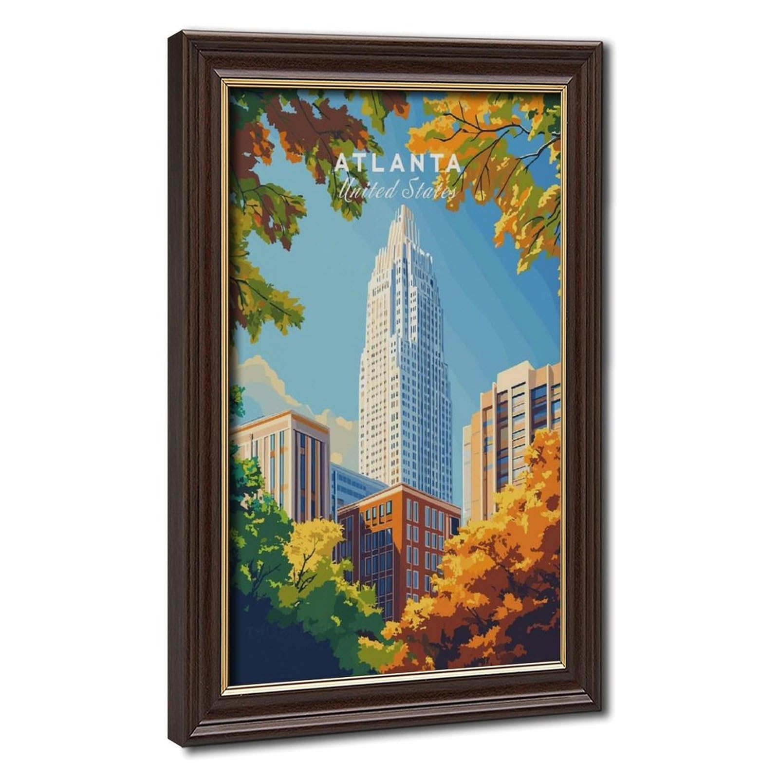 Bareronor Mokume Gane Frame-Style Atlanta Cityscape Poster Canvas Poster For Bedroom Decor Gift