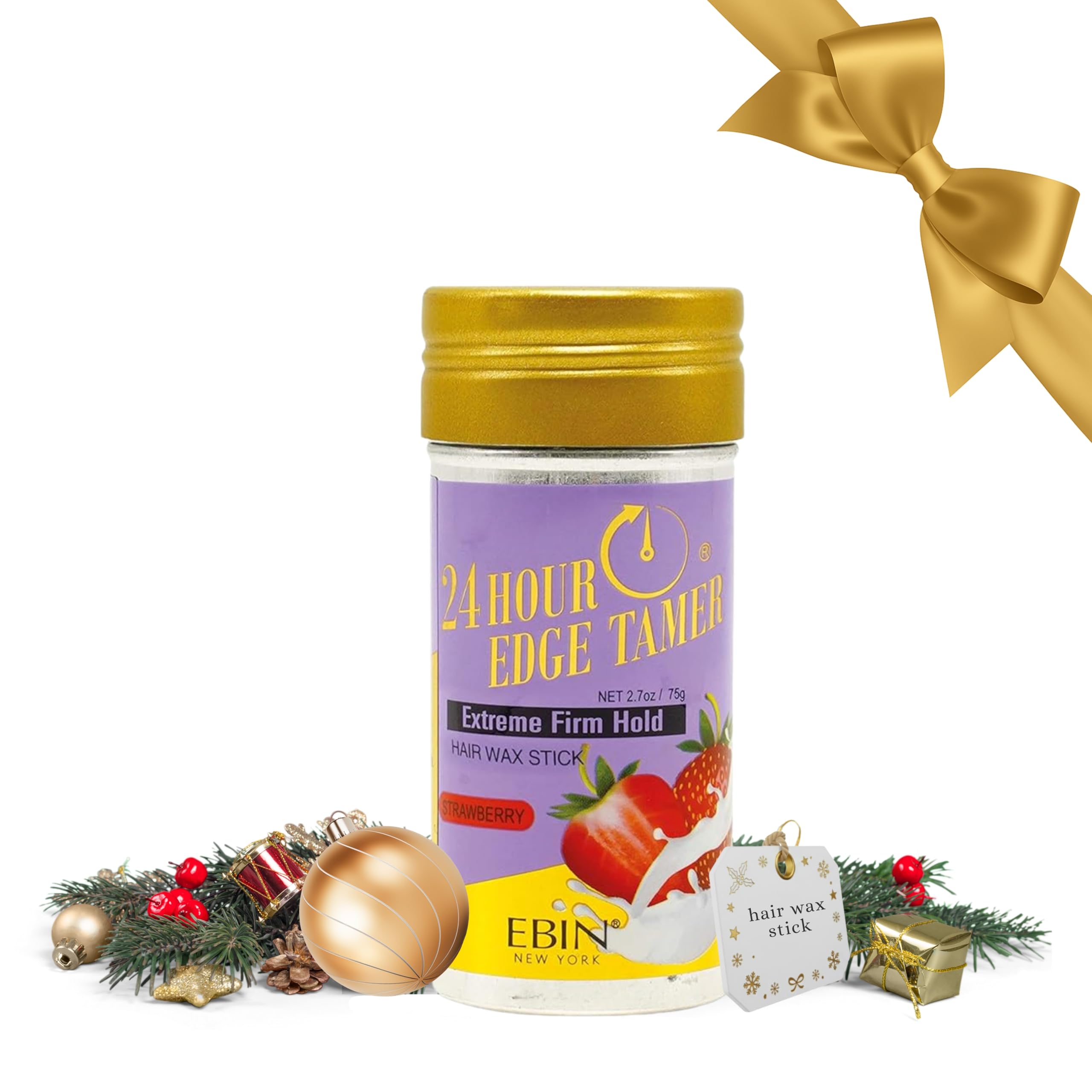 EBIN NEW YORK 24 Hour Edge Tamer Hair Sleek Stick, Extreme Firm Hold, 2.7 oz, Strawberry – Sleek & Go, No Flaking and White Residue