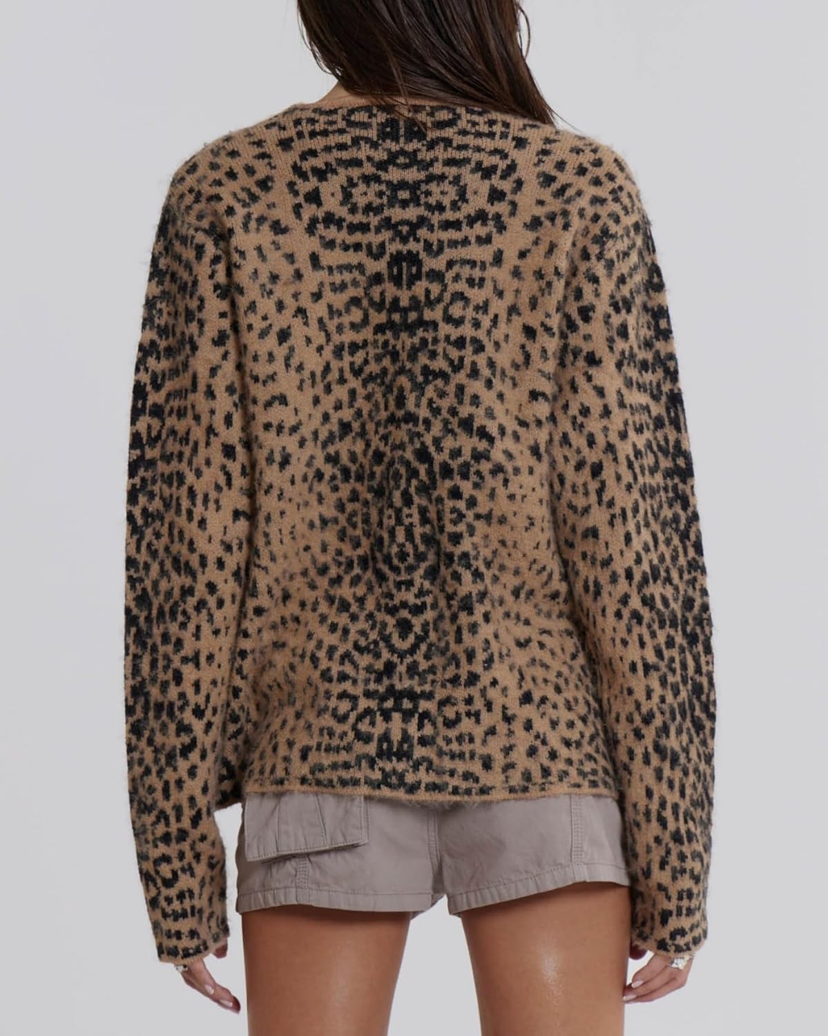 Women Leopard Print Long Sleeve V Neck Button Down Sweater Cardigan Casual Knit Lightweight Fall Winter Outwear Tops - Image 5