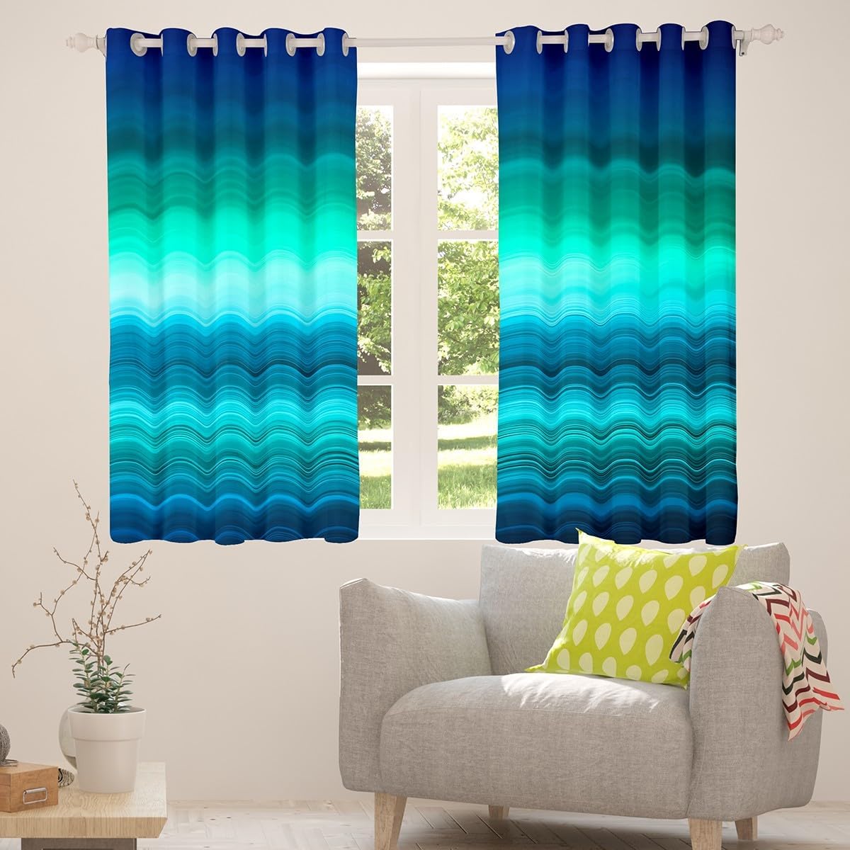 Blue Print Darkening Window Drapes Deep Blue Ocean Curtain Blue Minimalist Lines Blackout Curtains(30%-50% ) for Bedroom Children Modern Design Window Treatments Decor (2 Panels, 52 x 84 Inch)