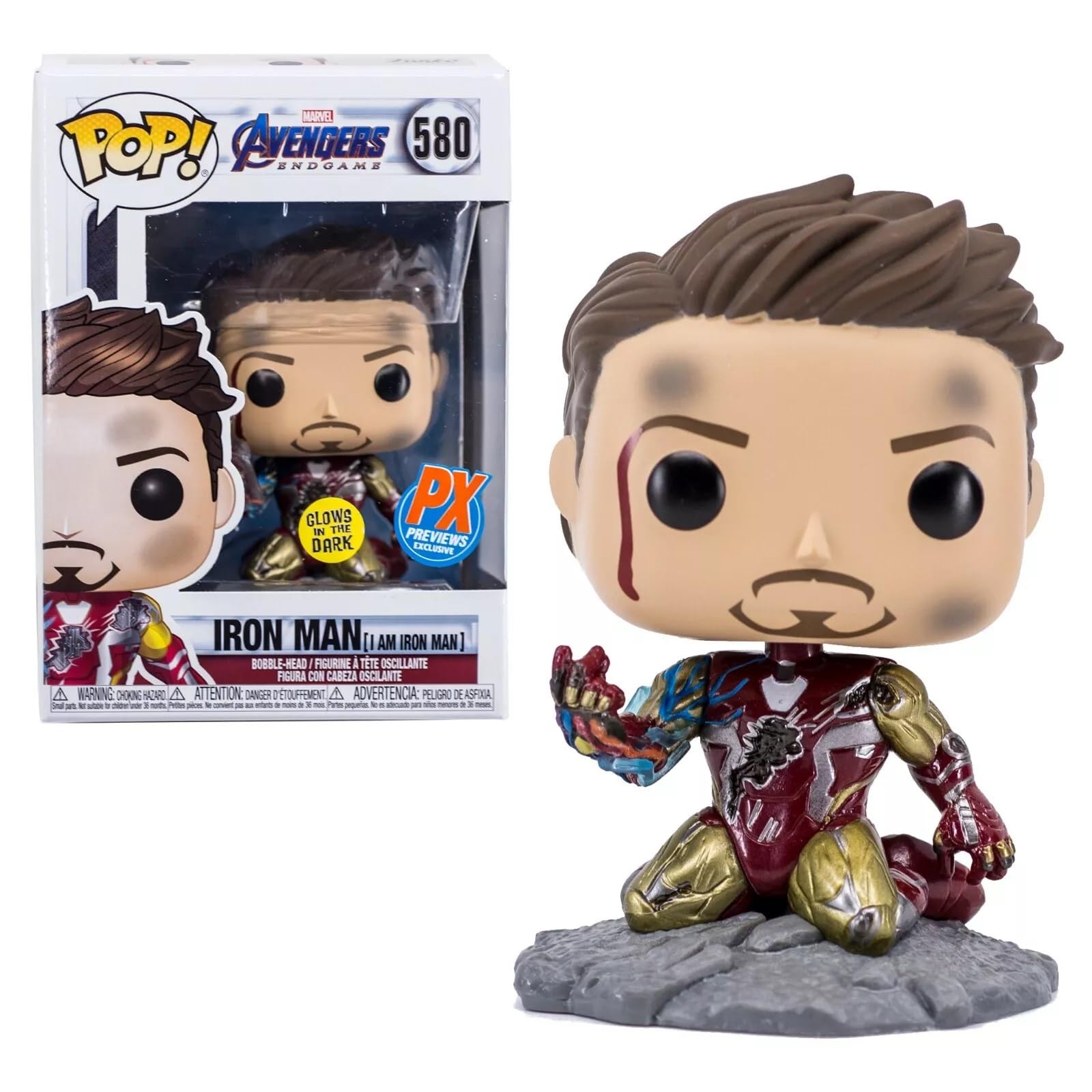 POP Marvel: Avengers Endgame – I Am Iron Man (leuchtet im Dunkeln) PX Previews Exklusive Funko-Vinyl-Figur (mit kompatibler Box-Schutzhülle), mehrfarbig, 9,5 cm