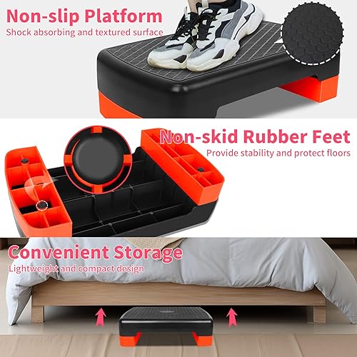 Miniatura 5 de Entrenador de plataforma aeróbica de entrenamiento de ejercicio, escalón aeróbico de 18 pulgadas con elevadores de altura ajustable de 4 a 6 pulgadas