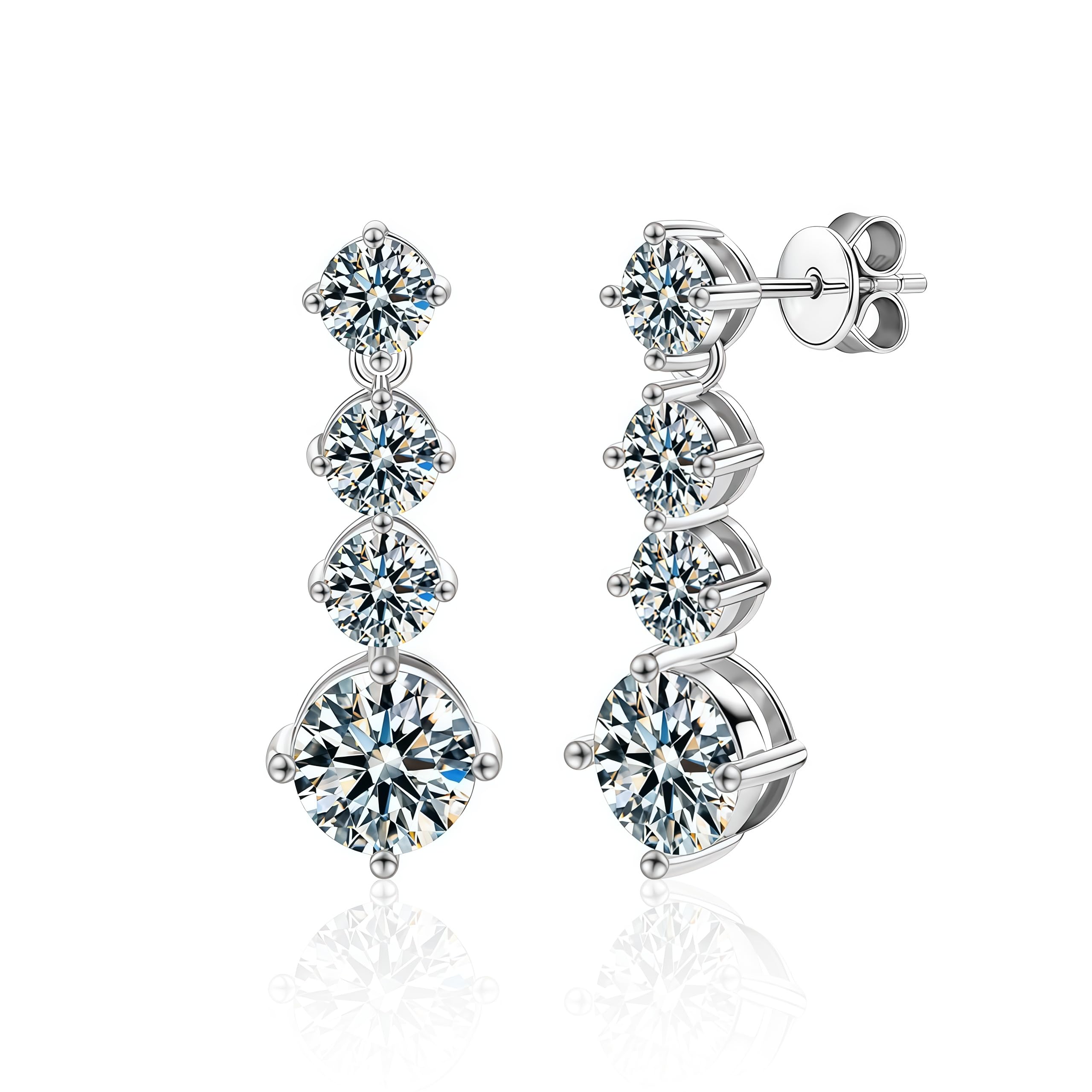 5CT Moissanite Multi - diamond Silver Earrings (1CT Main Diamond), mossinate,Luxurious Four - row, Ideal for Weddings & Proposals, Shining Choice for Back to School Ceremony