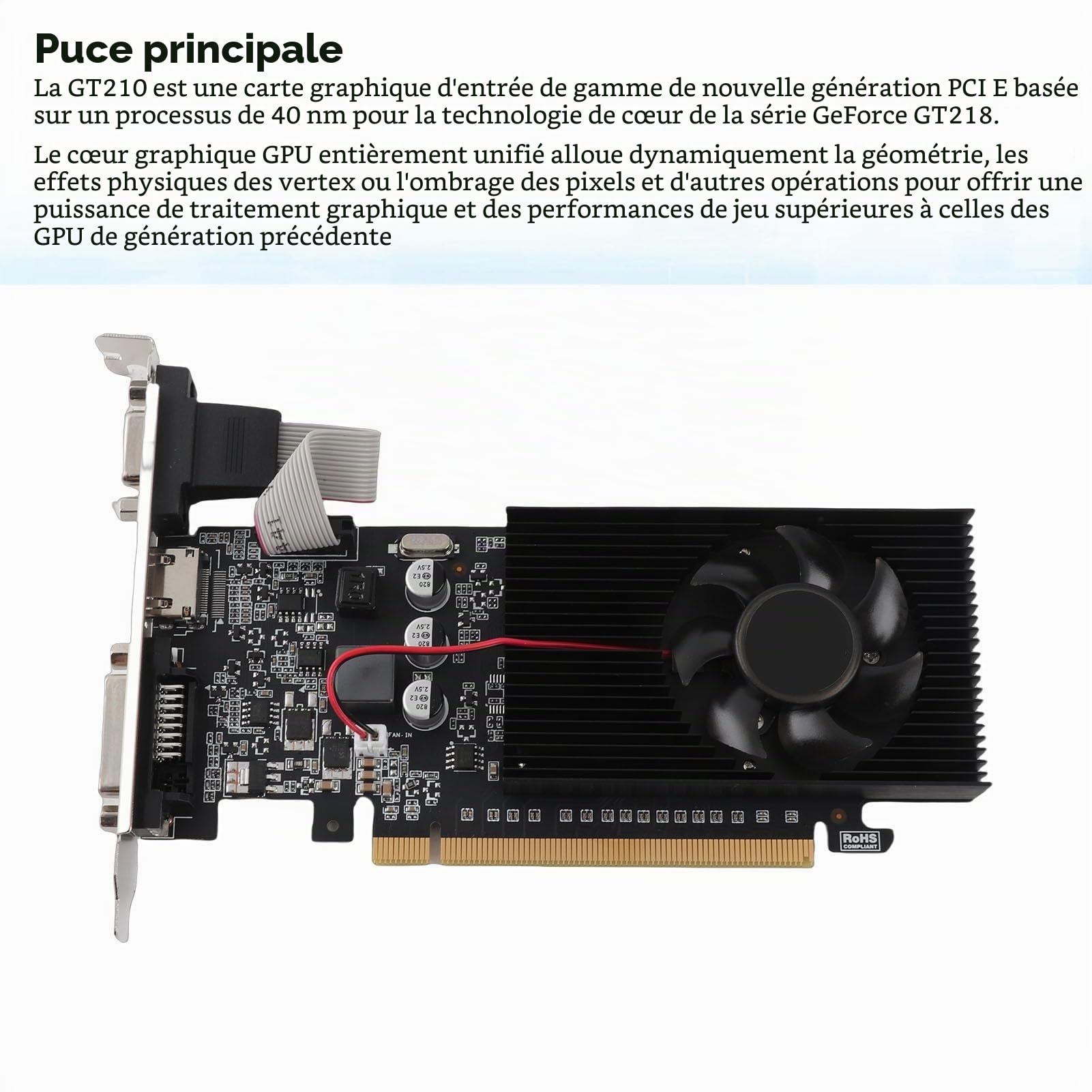Carte Graphique de Jeu GDDR3, 1 Go 64 Bits 589 MHz 1000 MHz 2560 X 1600 Carte Graphique D'ordinateur, Interface VGA DVI HDMI, pour Une Utilisation de Bureau Vidéo HD