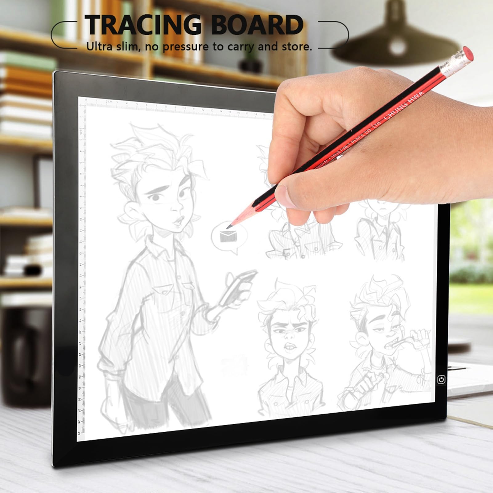Tavoletta grafica con scatola luminosa a LED A3, tappetino da tracciamento ultra sottile di 8 mm con guide a righello e morsetto per documenti, luce LED bianca intensa per disegno,