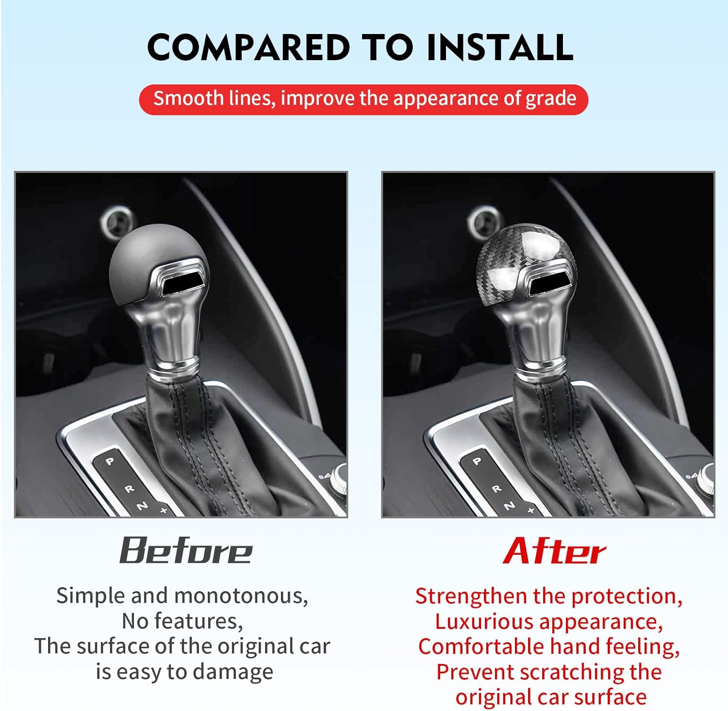 Compatible wth Carbon Fiber Gear Shift Knob Back Cover Automotive Shift Lever Decoration for Audi A3 S3 2014-2020 Q2L 2018 (Black)