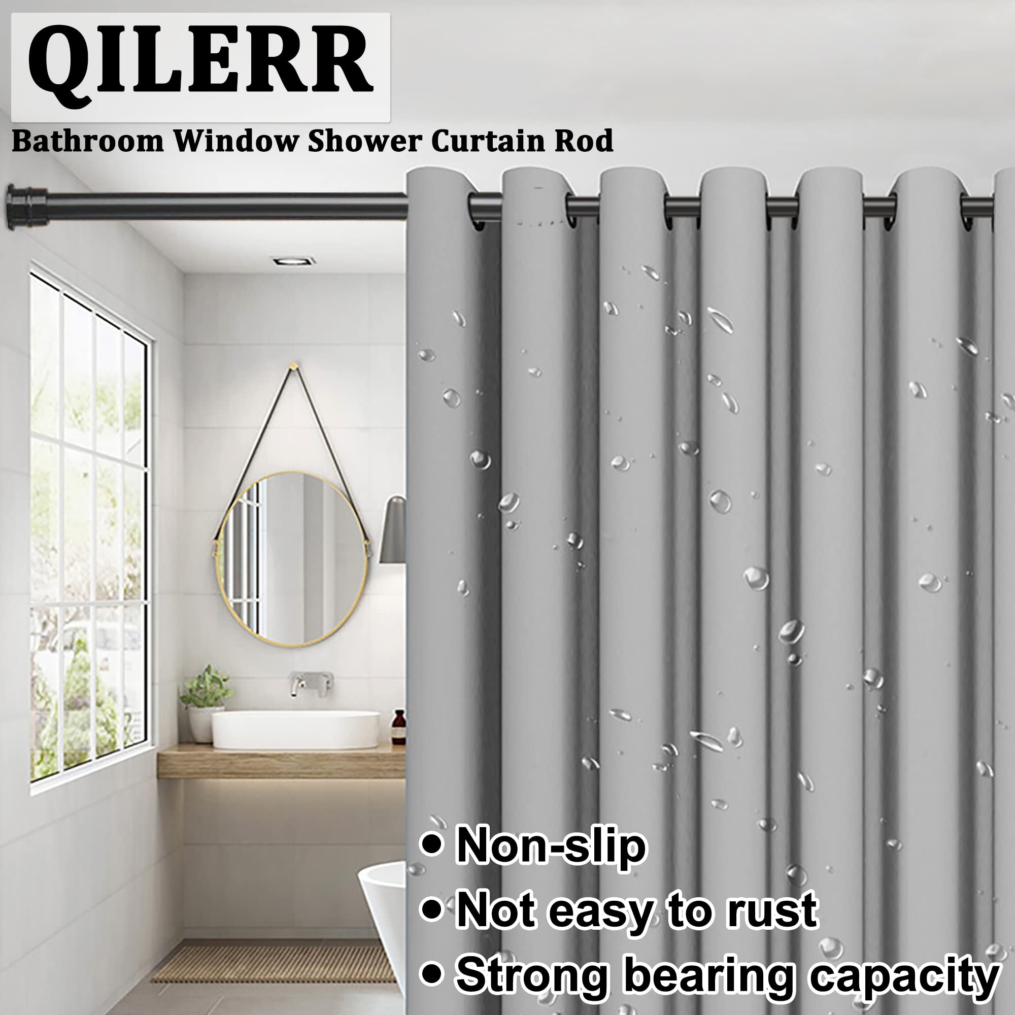 Small Tension Curtain Rods 16 to 28 Inches Adjustable Extension Short Shower Rod Heavy Duty Non-Slip Non Drill Spring Tension Rod for Windows, Closet, Kitchen, Black