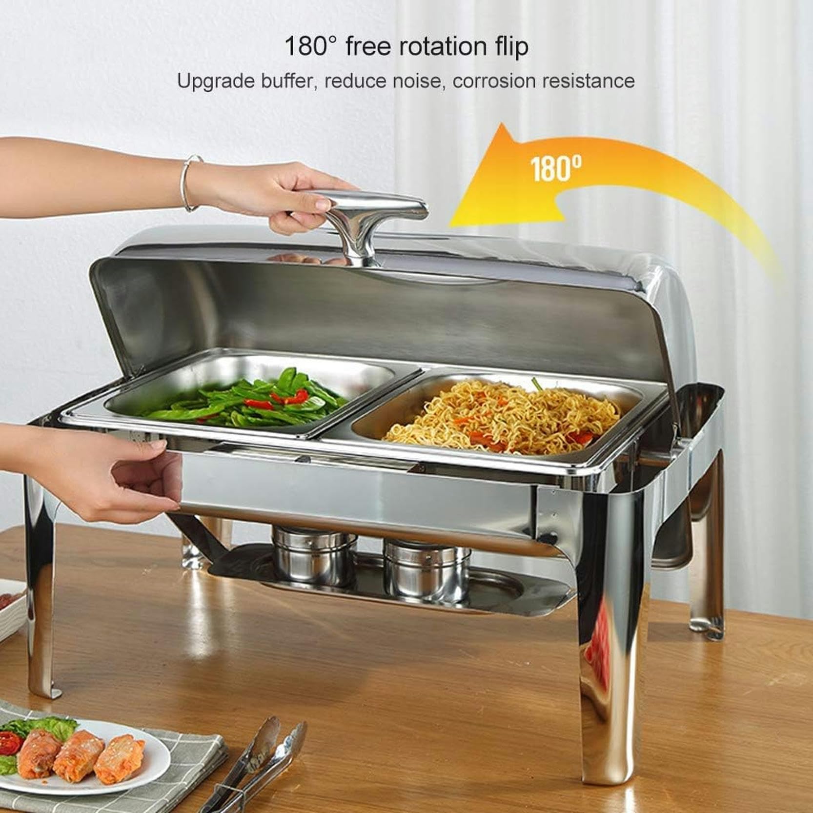 Juego de platos de frotamiento de acero inoxidable de 9 litros, juego de calentador de catering plateado para buffet, juego de platos de frotamiento rectangulares, para buffet, catering, cocina,