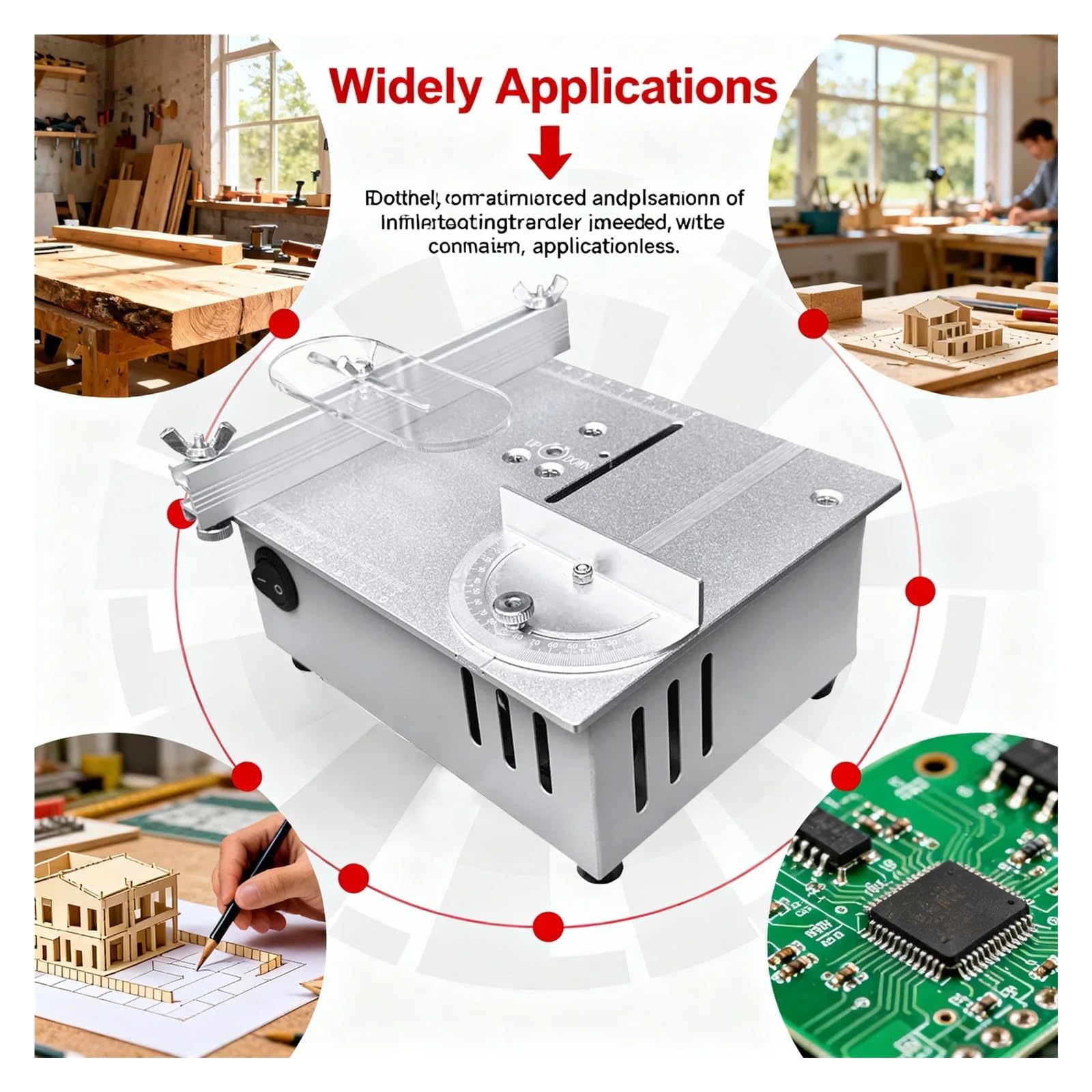 Elektryczna Piła Stołowa Z Precyzyjnym Podnośnikiem DIY Ręcznie Robione Narzędzie Do Obróbki Drewna Pulpitowa Maszyna Cięcia Regulowaną Głębokością Biurkowa Precyzyjne CięCie, Ochrona BezpieczeńStwa
