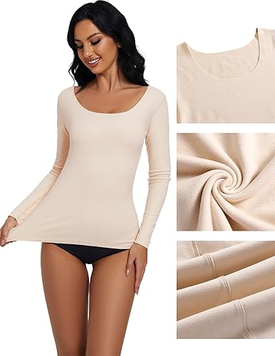Miniatura 6 de YYA Camisas básicas de manga larga de 3 piezas para mujer, térmicas, cálidas, cuello redondo, elásticas, ajustadas, camiseta de capa S-XL