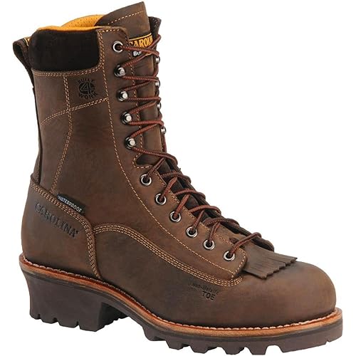 Carolina Composite Toe Logger Boots for Men - Waterproof Lace-Up Logging Boots - Cushioned Arch Support for Workboots - EH-Rated - Non-Metallic Safety Toe - Rubber Lug Outsole