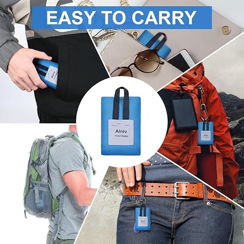 Miniatura 4 de Ainiv Manta de pícnic, mini tapete de playa con bolsillo de 27.5 x 43.3 pulgadas (1-2 personas) plegable, ligera, impermeable, sin arena, sábana