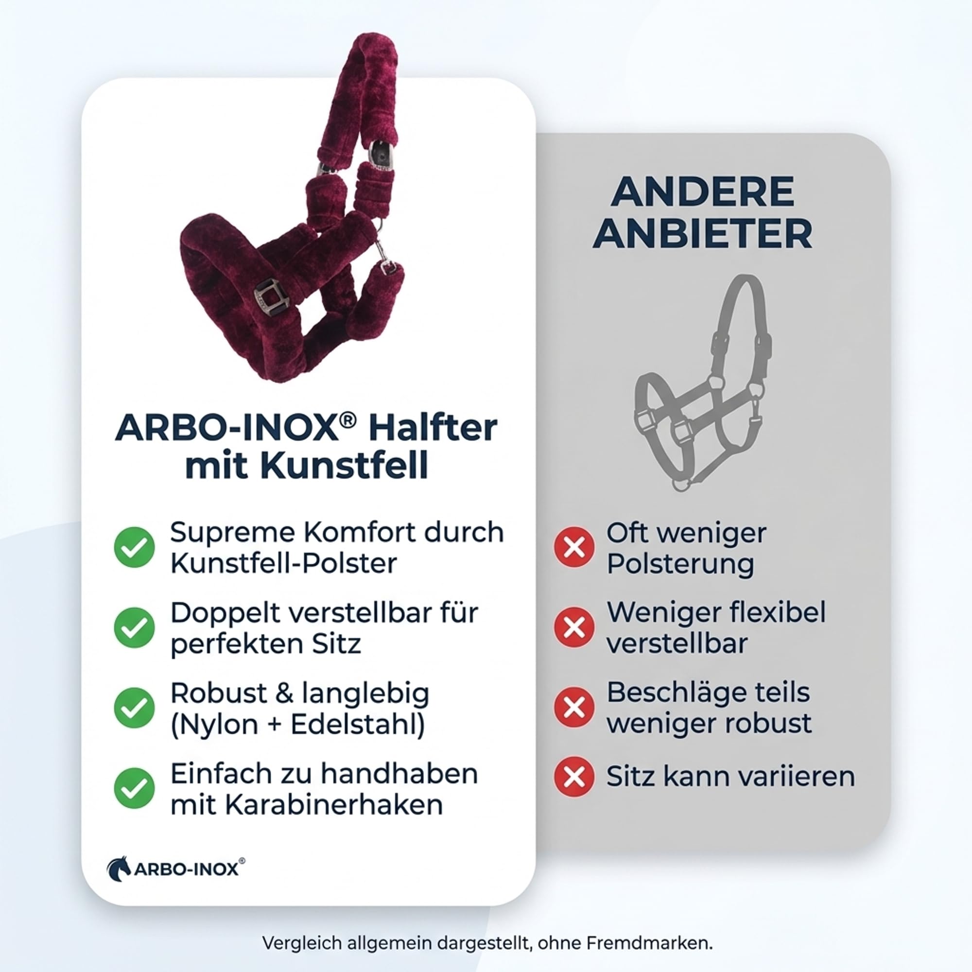 ARBO-INOX® Halfter für Pferde Kuschelhalfter – Extra weiches Kunstfell – rosa- Bordeaux- Mint-Navy blau-anthrazit-grau Creme