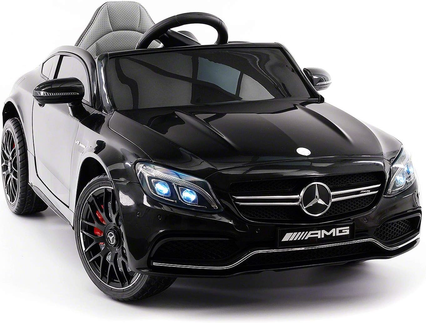 Moderno Kids Mercedes C63S 12V Power Children Ride-On Car with R/C Parental Remote + EVA Foam Rubber Wheels + Leather Seat + MP3 USB Music Player + LED Lights (Black)