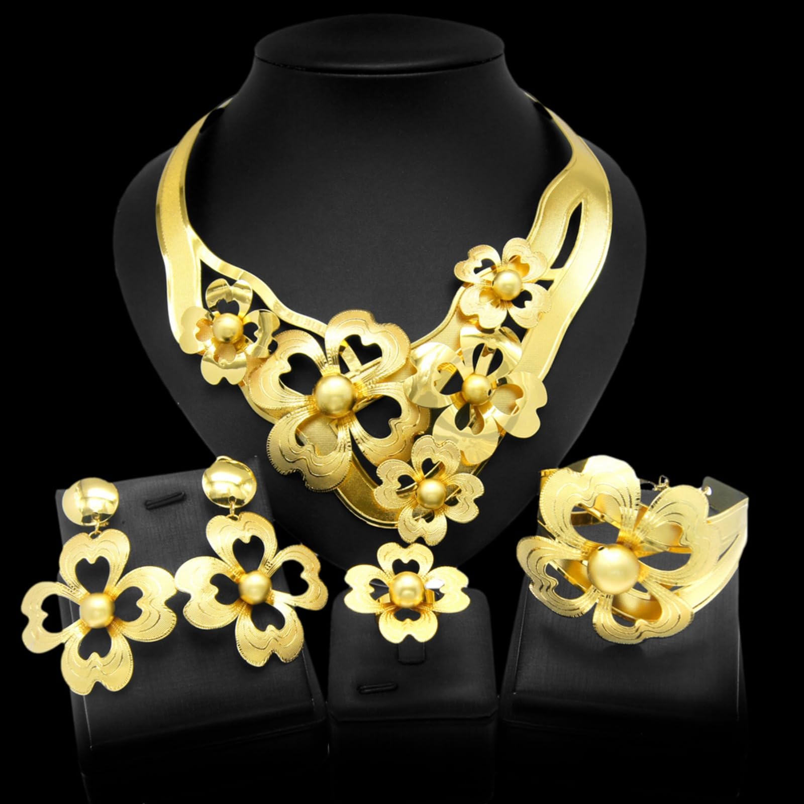 PCs funkeln 24.000 Hochzeit Schmucksets für Frauen Halskette Armband Ohrringe Ring Braut Party Prom Kostümzubehör Accessoires