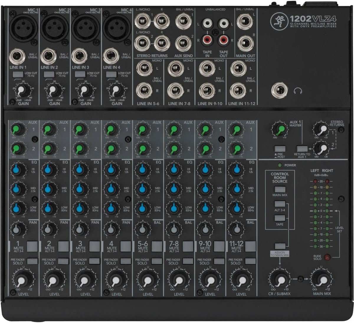 Mackie VLZ4 Series, 12-channel Mixer with Ultra-wide 60dB gain range and Onyx Mic Preamps (1202VLZ4)