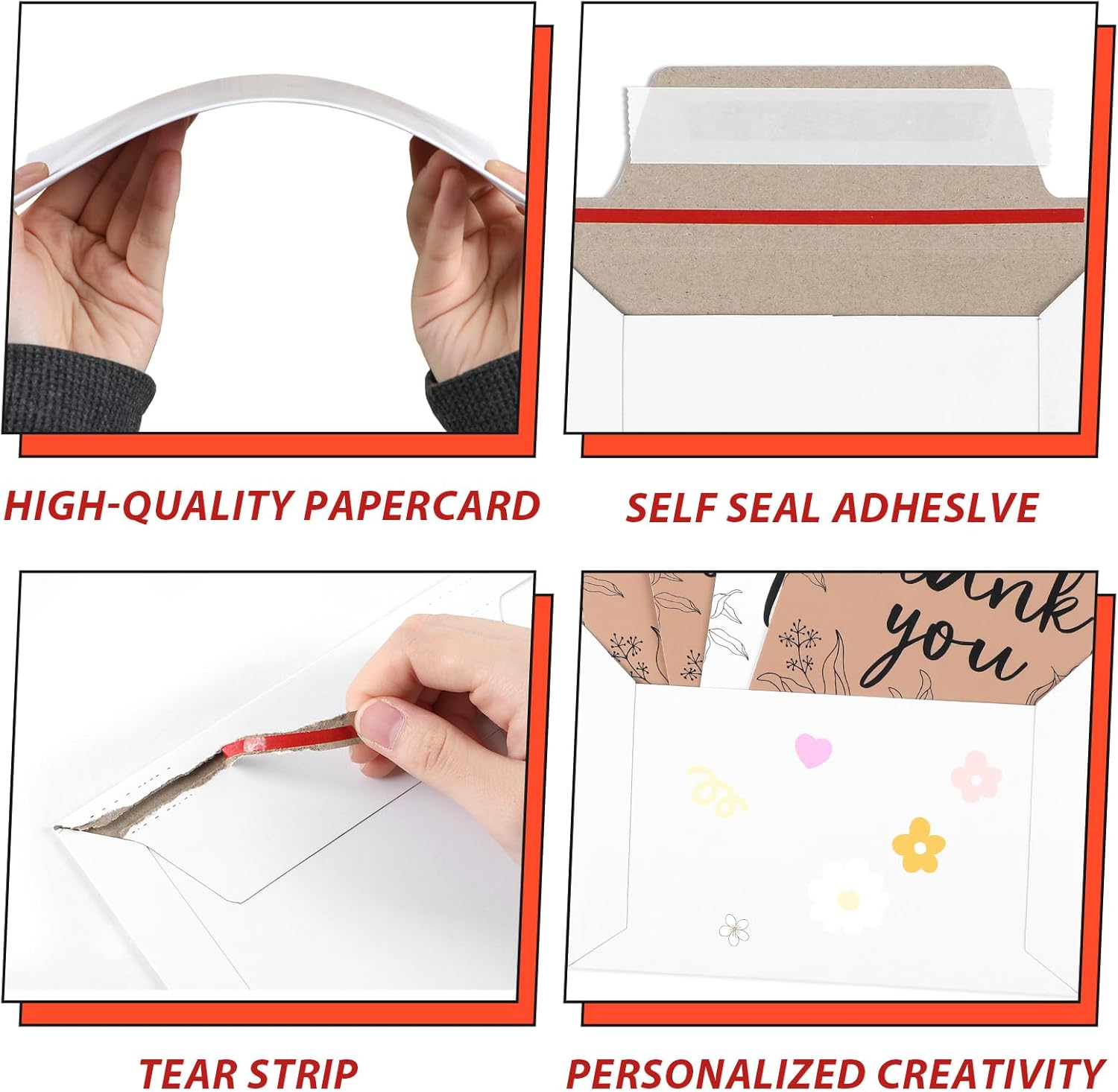 party greeting 100 Pcs 6.5 x 4.5 Inch Rigid Mailers with Self Seal Envelopes Photo Document Mailers Stay Flat Cardboard Envelopes for Shipping Postcard Calendar Photos CD Document Comic Book Card - Image 3