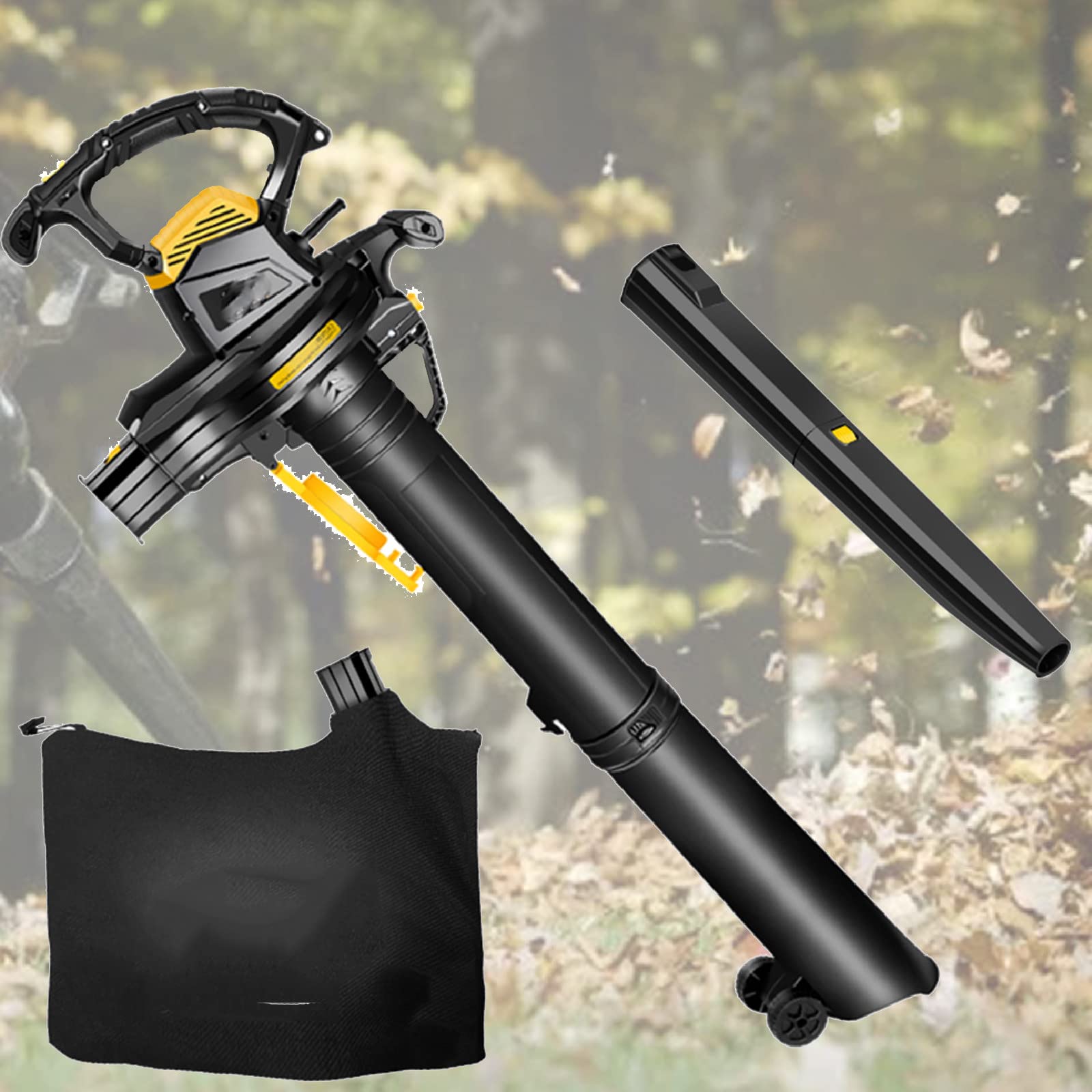 Soplador de Hojas eléctrico de 3800 W, soplador y triturador de Hojas 3 en 1 de Alta Potencia, Ajuste de 6 velocidades, soplador con Bolsa recolectora de Polvo de 40 L, 30 m