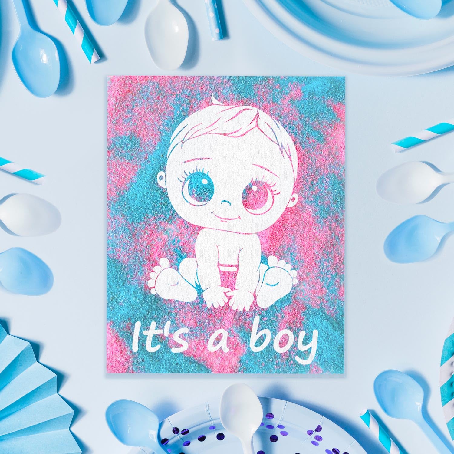 FETTIPOP Magic Art Canvas, Exposuring Sand Art (Gender Reveal – It’s a Boy Smiling) – Surprise Baby Shower Pregnancy Announcement, Unique Gift 7.9x9.8 inch