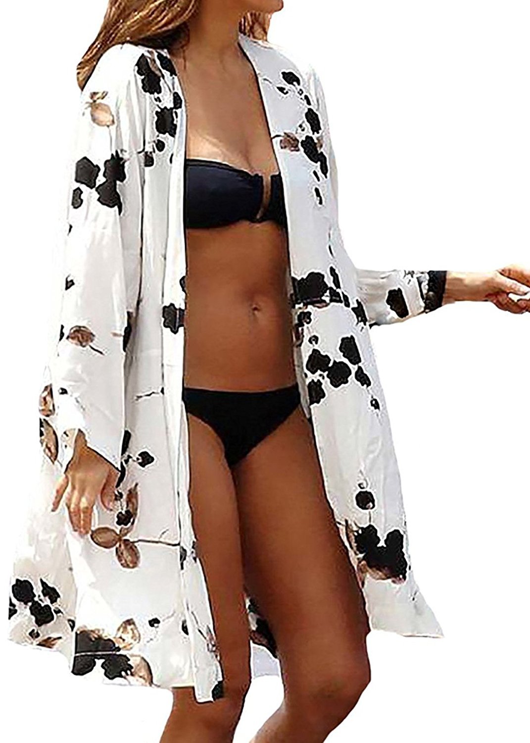 L-Peach Women’s Summer Cotton Tops Floral Printed Blouse Bathing Suit Beachwear Cover Up Tunic Sarong