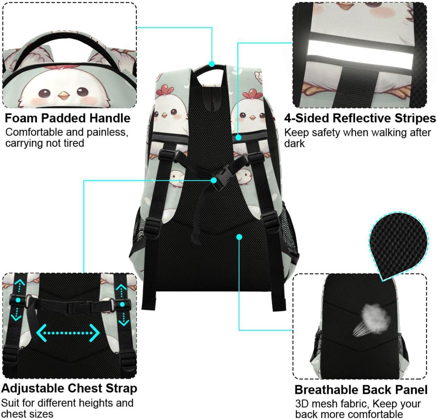 ALAZA Cute Chicken Backpack Girls Kids Backpacks Boys School Bookbag Farm 3rd 4th 5th Grade Casual Daypack Laptop Shoulder Bag with Chest Strap