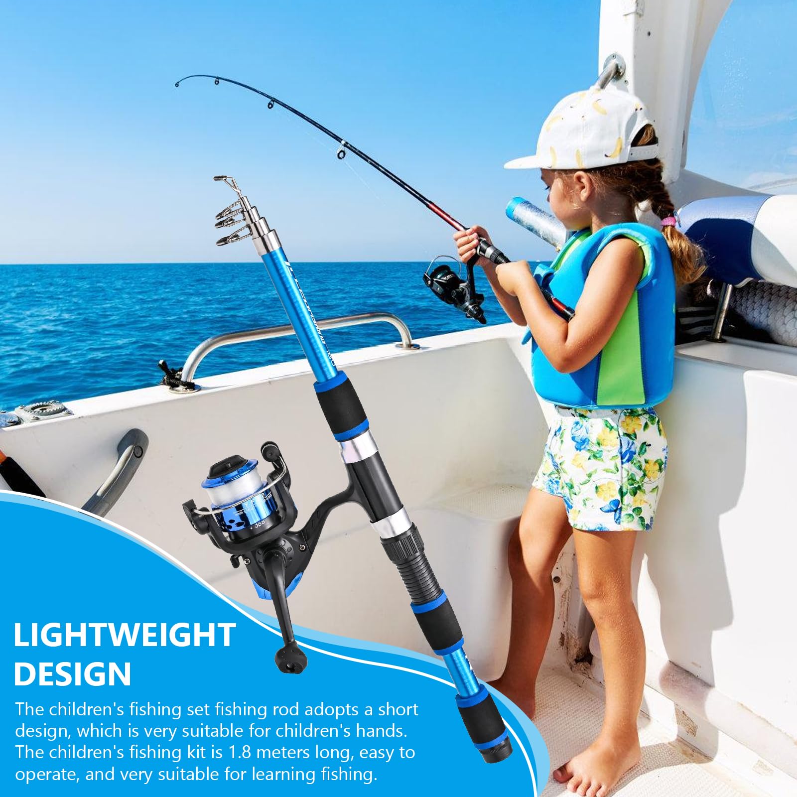 Kit de Pêche Enfant 1,8 M Télescopique avec Moulinet et Leurres