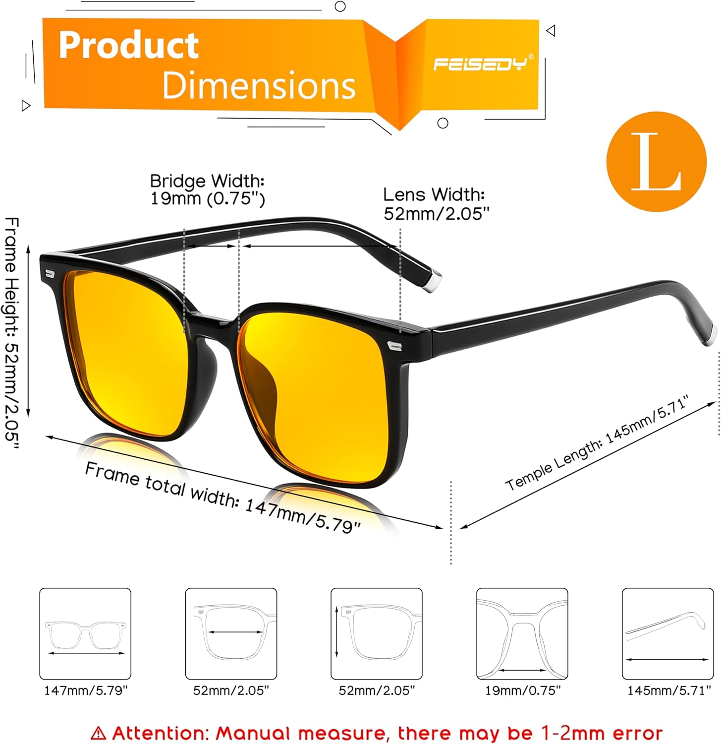 FEISEDY Night Vision Driving Glasses for Men Women Yellow Lens Reduce Glare Vintage Sunglasses for Driving B0175 - Image 6