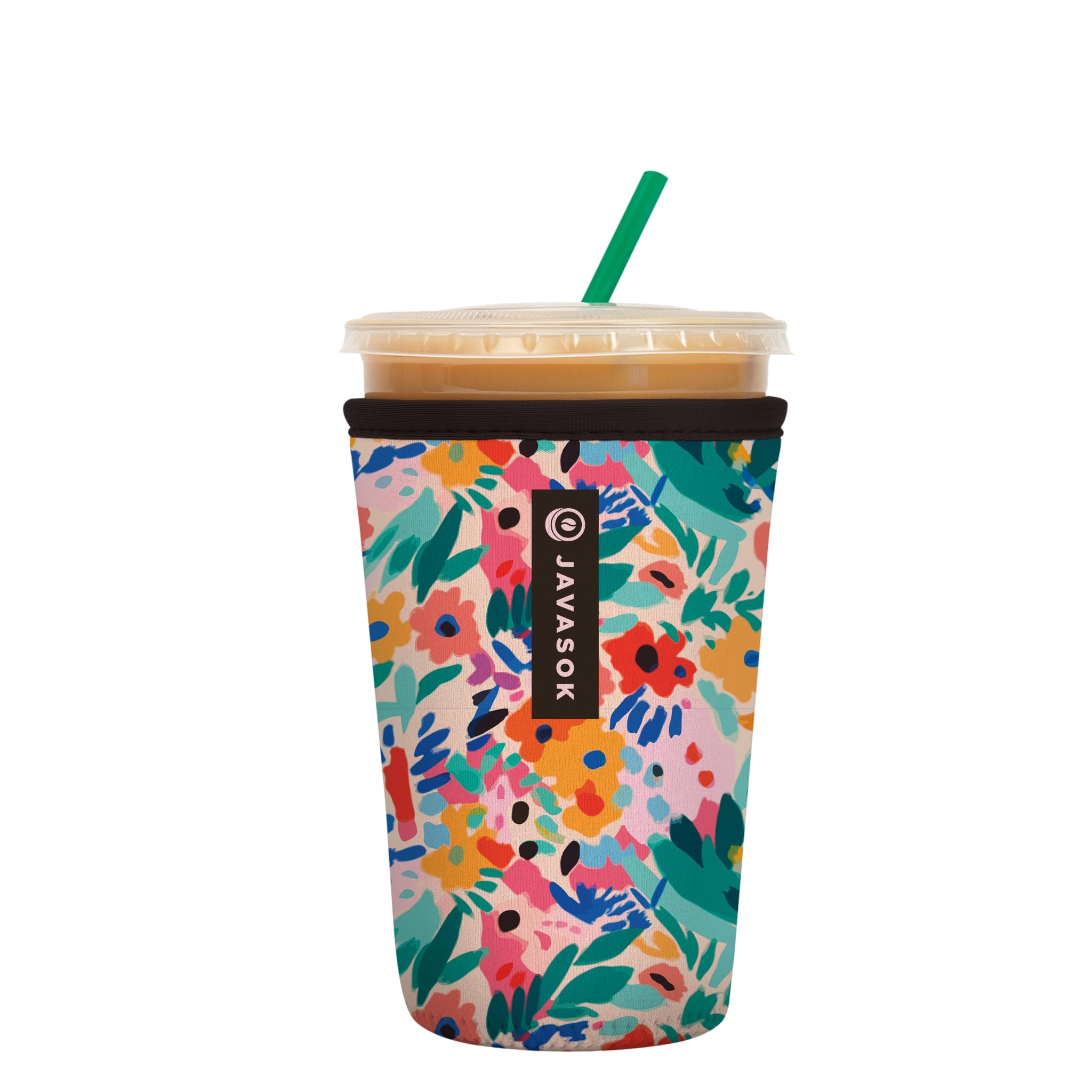Sok It JavaSok Iced Coffee & Cold Soda Insulated Neoprene Cup Sleeve (Abstract Floral, Medium: 22-28oz)
