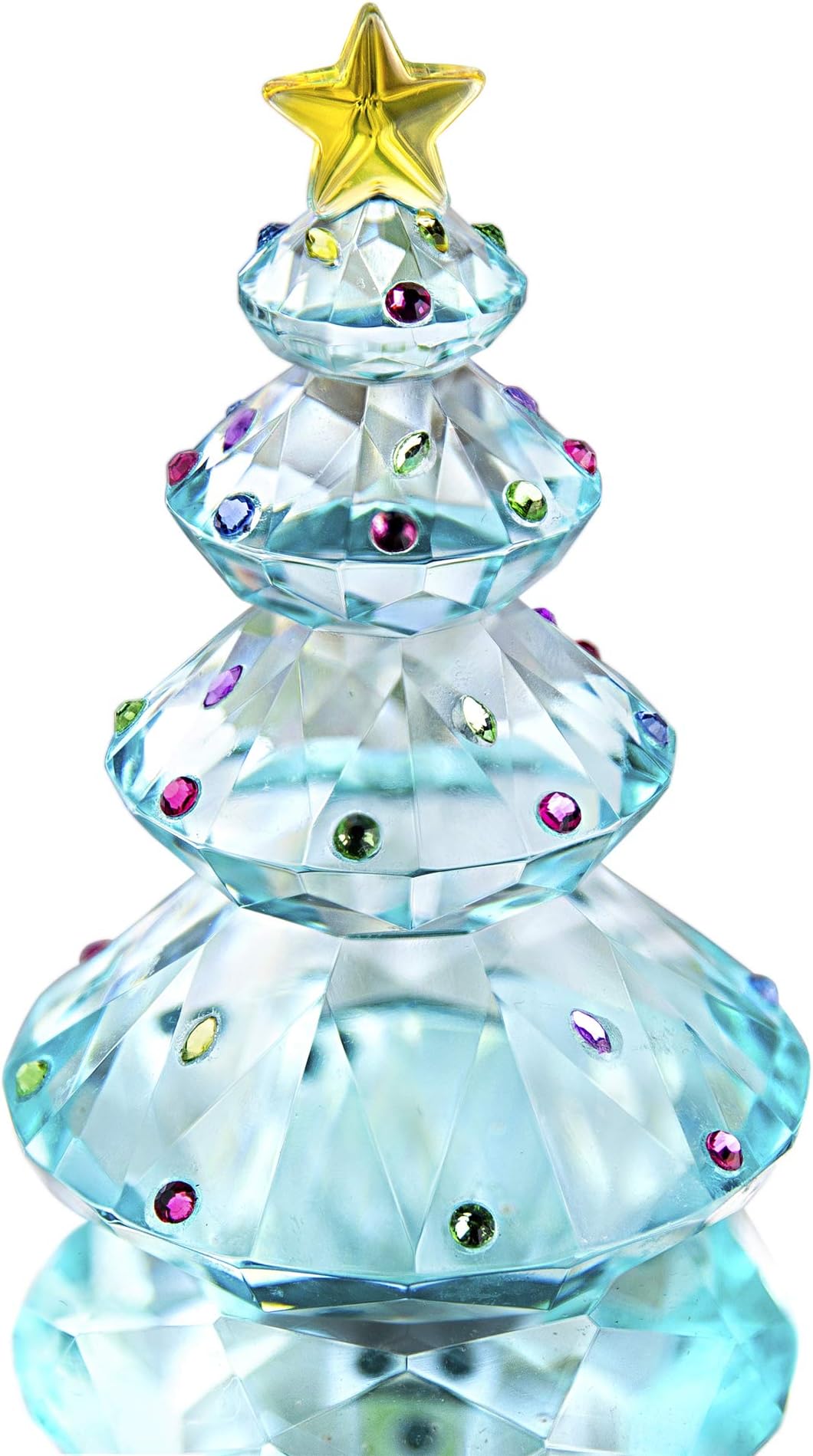 QFkris Crystal Christmas Tree Figurine 3.5" Glass Paperweight Table Ornament Christmas Holiday Creative Gift (Blue)