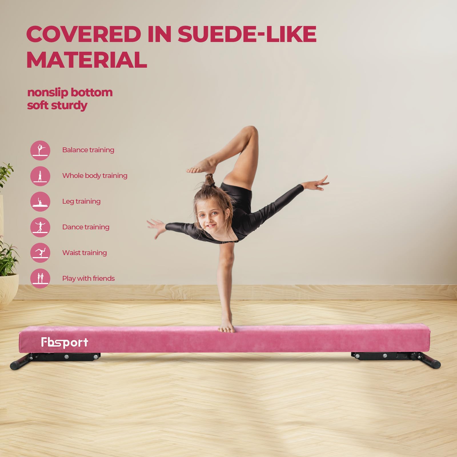 FBSPORT Barra Gimnasia artistica Alta,Barra de Equilibrio Gimnasia artistica Ajustable 244cm,5 Alturas Ajustables viga Estabilidad Equipos de Entrenamiento de práctica de Gimnasio para niño