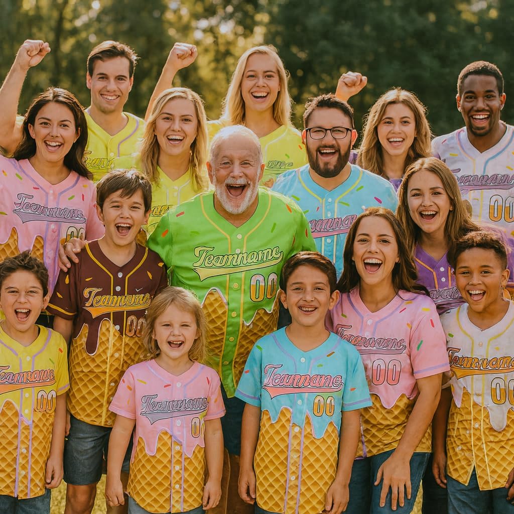 Custom Ice Cream Baseball Jersey for Men Women Youth Personalized Striated Team Shirt Name Number Logo - Image 2