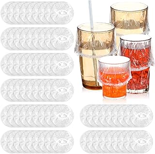 100 Pcs Disposable Plastic Drink Covers for Alcohol Protection Women,Bulk Scrunchie Cup Covers for Drinks for Safety, Fit Most Cup Sizes for Women Adult Bar Club Party