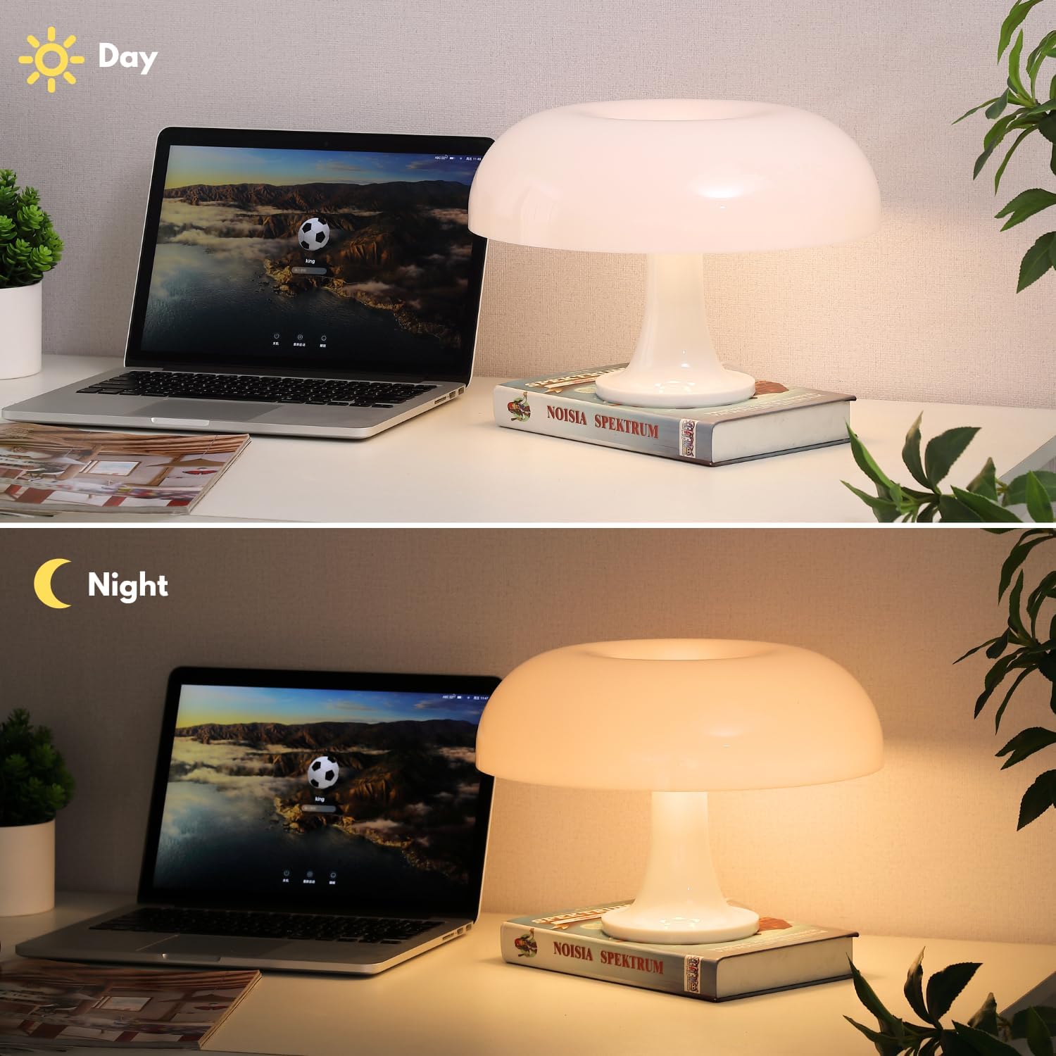 White Mushroom Lamp, Dimmable Mushroom Table Lamp with 3 Lighting Modes, 70s Retro Lamp Mid Century Modern Light Mushroom Shaped Donut Lamp for Bedroom, Cool Home Decor Aesthetic Light