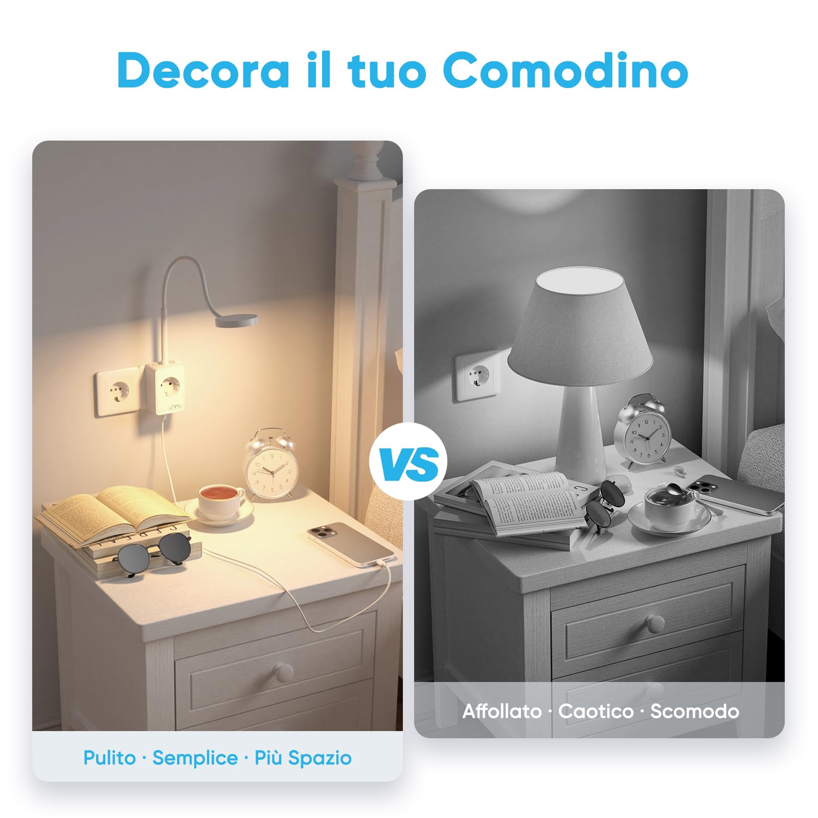 Lampada da Lettura Applique da Parete LED Dimmerabile Bianca con Spina e Presa Elettrica, 2 Pack Lampade Comodino Camera da Letto, 3 Colori di Illuminazione, Ricarica Uscita USB