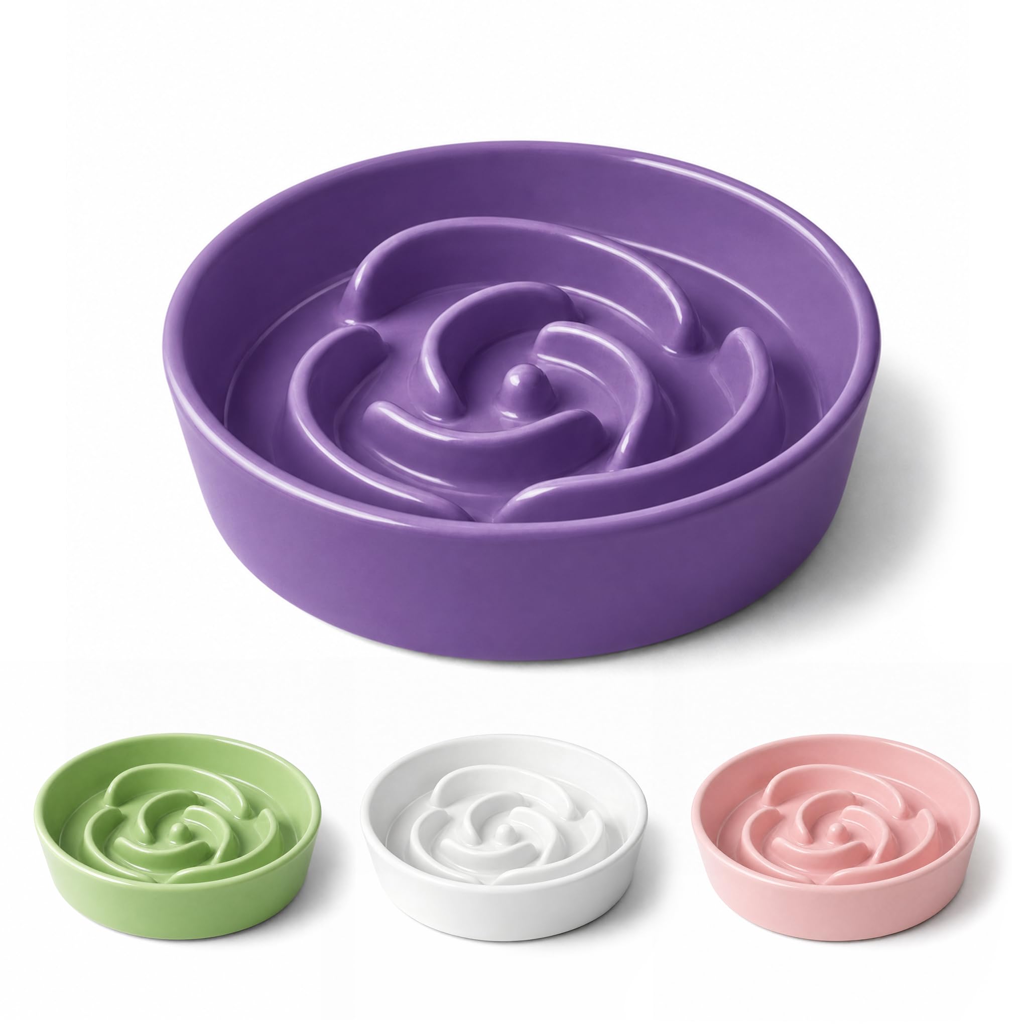 TRUVIC Ceramic Slow Feeder Dog Bowls Small Breed, 0.6 Cup Slow Feeder Cat Bowls for Fast Eaters, Ceramic Dog Food Dish no Black Chin, Puzzle Bowl for Small Dogs and Cats, Purple
