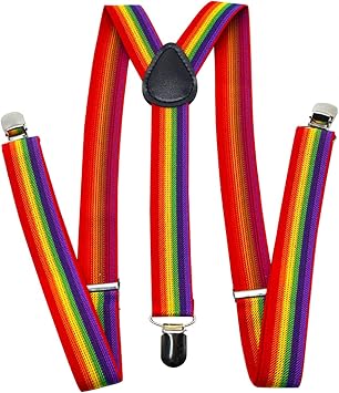 Denpetec Suspenders - Adjustable Elastic Y Back Style Suspenders for Men and Women with Strong Metal ClipsRainbow