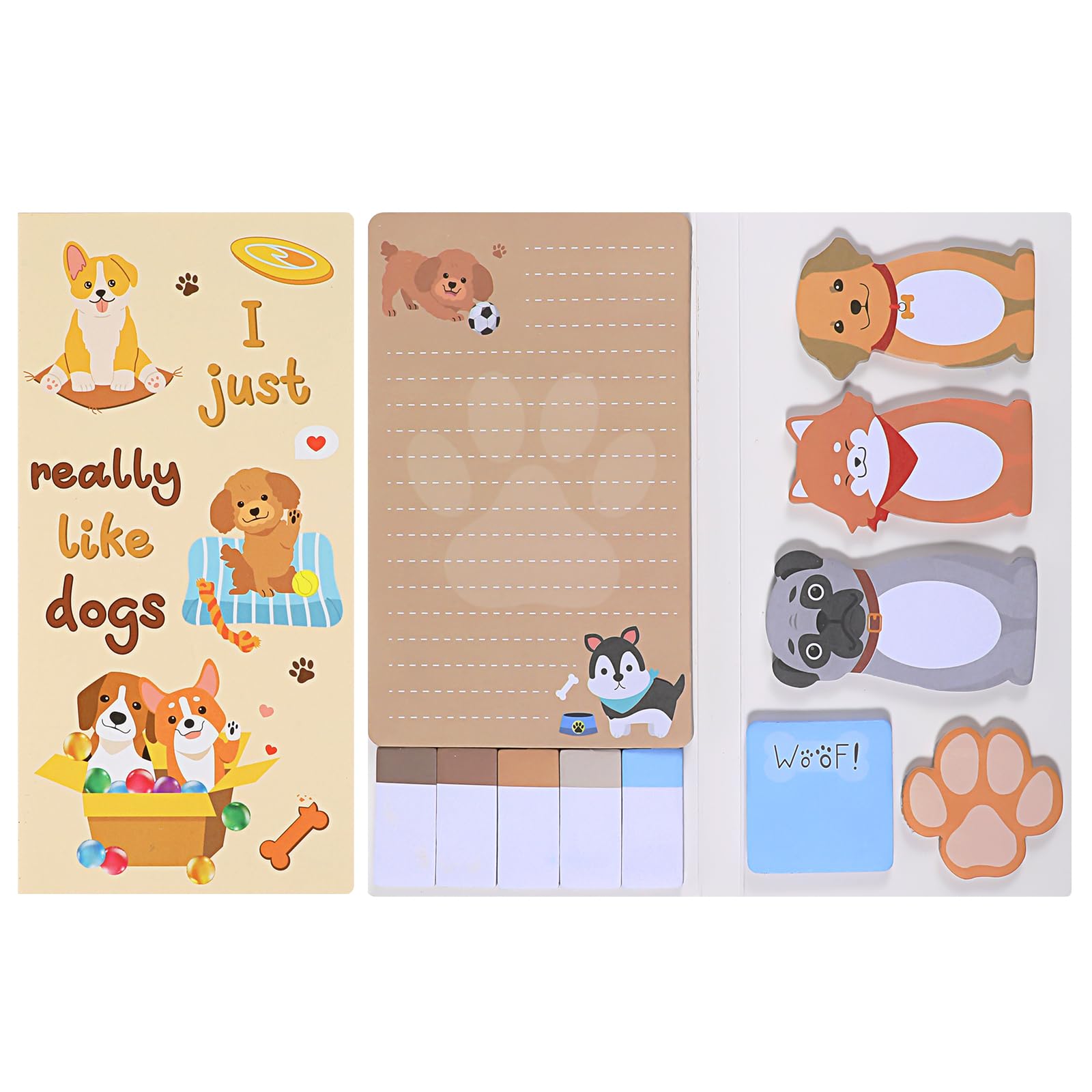 Qianyu Sticky Notes Set Cute Fun Designs with Adorable Puppy Dog Shaped Page Marker Paper ClipsSelf-Adhesive Memo Pads Markers Flags Notepad Separation Tab for Teacher Doctor Educators Student Gift