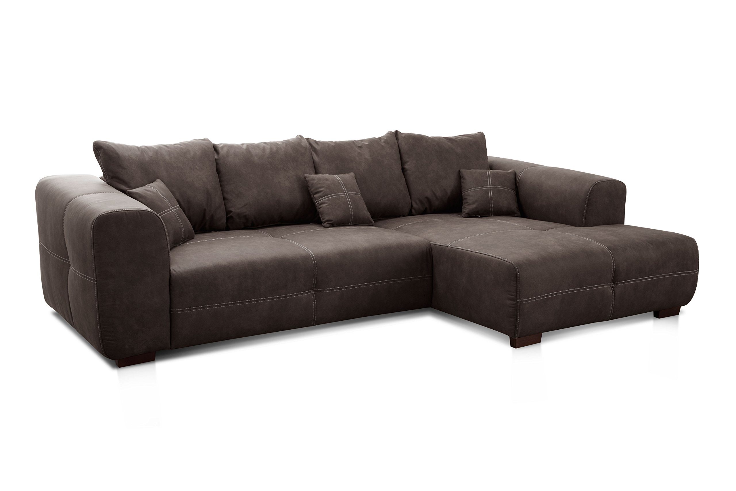 Cavadore Ecksofa Mavericco / XXL Eckcouch Inkl. Rückenkissen und Zierkissen / Longchair rechts / Industrial Style / 285 x 69 x 170 (BxHxT) / Mikrofaser Anthrazit