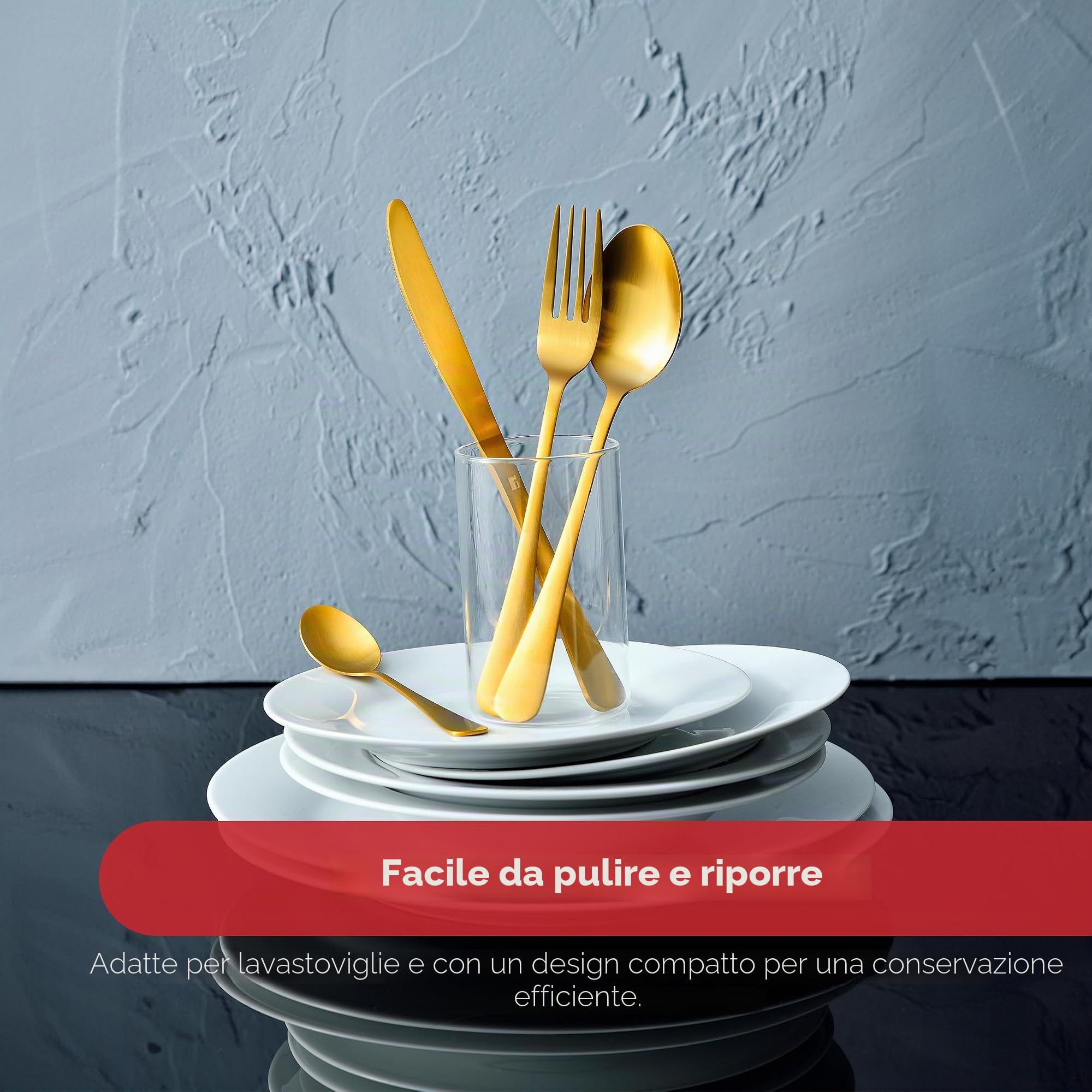 BERGNER Set 24 pezzi di posate in acciaio inox Monaco Oro Opaco
