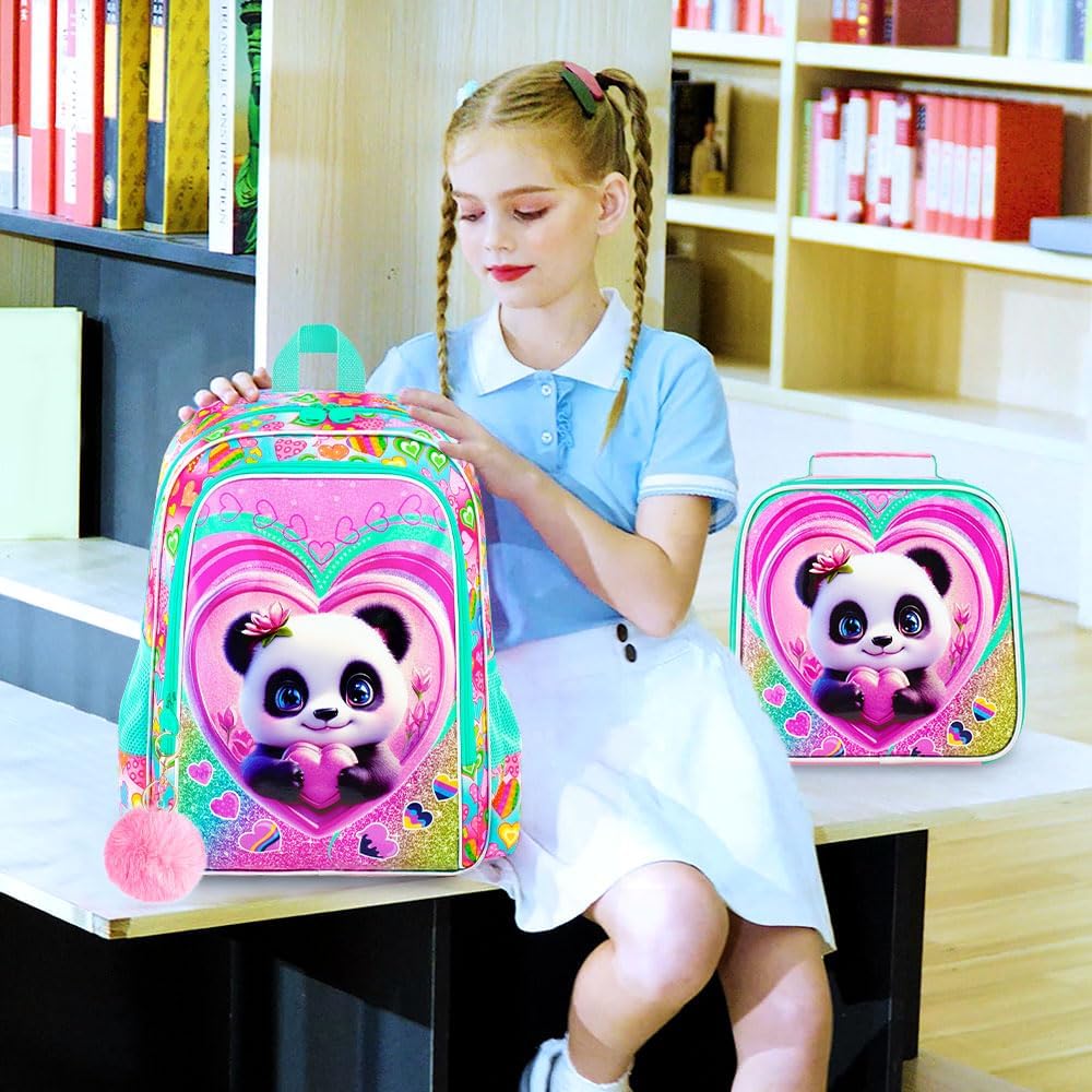3PCS Girls Backpack, Kids Water Resistant Heart Bookbag Set with Lunch Box, Cute Kids School Bag for Preschool Toddler - Image 6