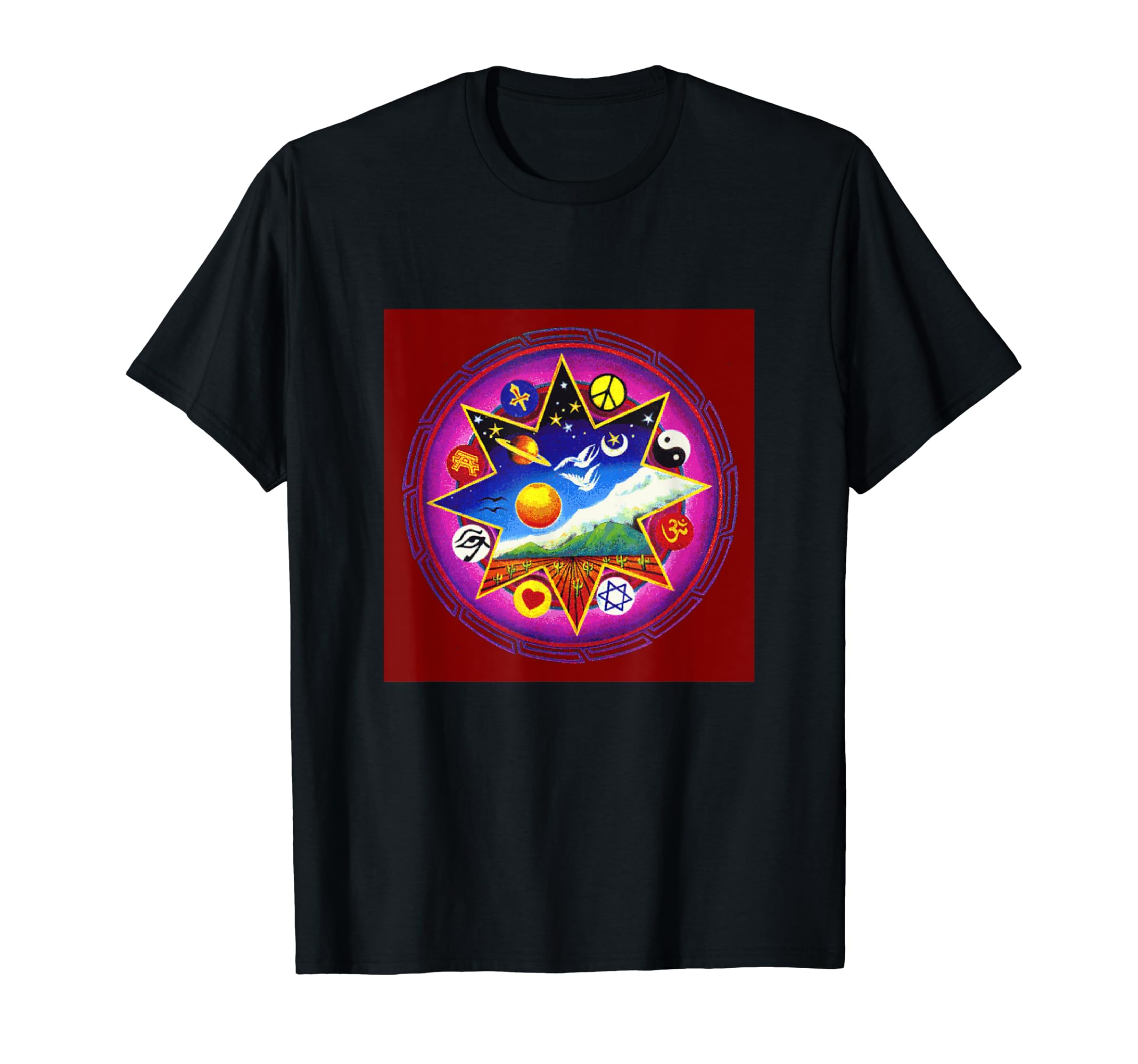 Star of Light Peace Doves Yin Yang Ohm Om Symbols Tee Shirt