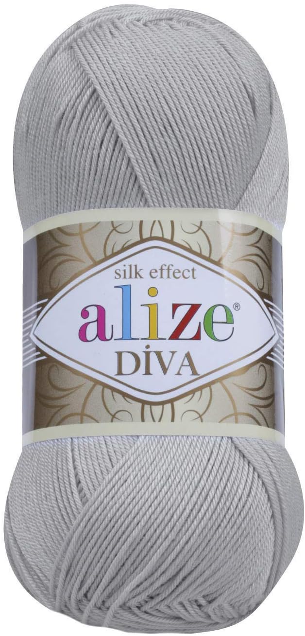 Alize Diva Silky Effect Hand Knitting Yarn Microfiber Acrylic Yarn Thread Crochet Art Lace Craft Lot of 5 skeins 500gr 1915 yds Hand Knitting Yarn (355-Grey)