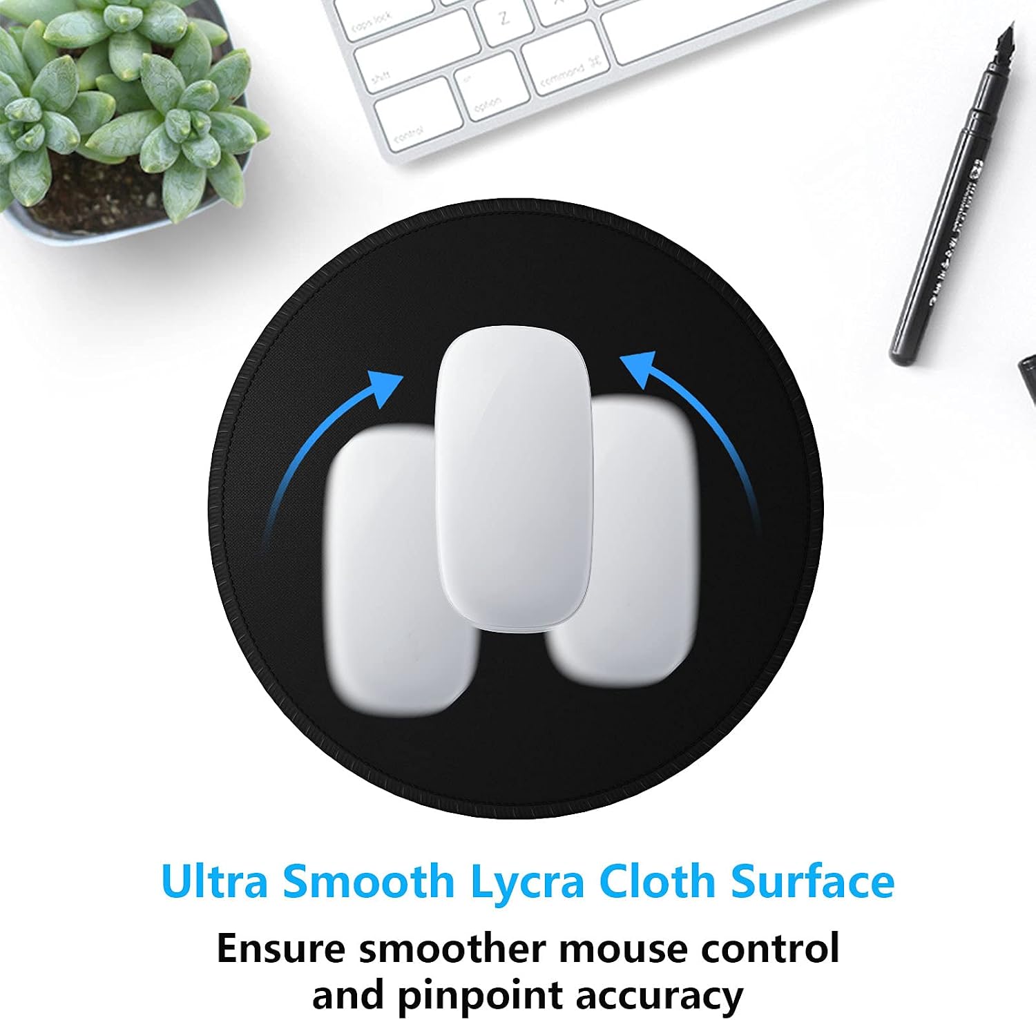 Dapesuom Round Mouse Pad, 8.7 x 8.7 Inch Premium-Textured Washable Non-Slip Rubber Base Cute Small Mouse Mat with Stitched Edge for Women Wireless Computer Laptop Gaming Desk Accessories, Black image 2